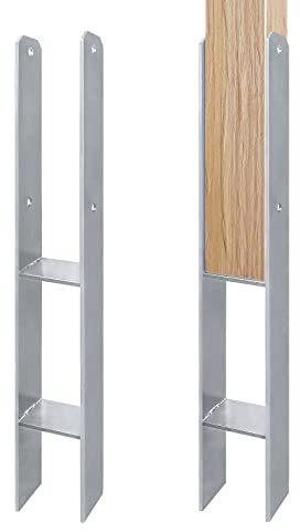 YRHome 2 Stück H-Pfostenträger feuerverzinkt H-anker Feuerverzinkt 101mm H-anker Feuerverzinkt, Materialstärke 5mm, Gesamthöhe 600 mm Zaunpfosten für Carports Gartenzäunen (2 Stück 101mm)