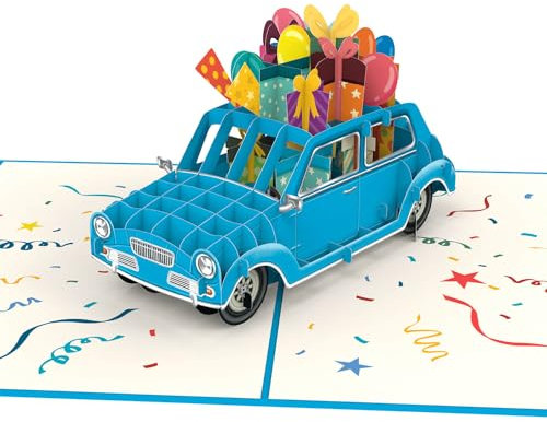 papercrush® Pop Up Karte Geburtstagsauto (Blau) - Lustige 3D Geburtstagskarte für Frau, Mann, Freund und Kinder (Mädchen & Jungen), Besondere Glückwunschkarte mit Auto für Geldgeschenk zum Geburtstag