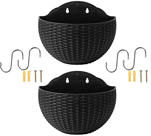 Zceplem 2 Pezzi Vaso da Fiori da Appendere A Parete, Vasi per Piante da Esterno, Vaso da Fiori A Semicerchio da Parete in Rattan Imitato, Portapiante Gancio per Balcone Recinto Fioriere A Muro