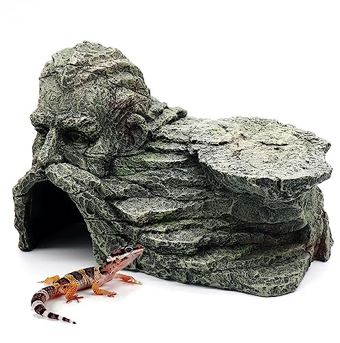 relaqcc Reptile Rock Basking Platform & Cave Hide for Leopard Gecko, Rustic Rock Color, Resin Material, 10 x 7 x 6 inches