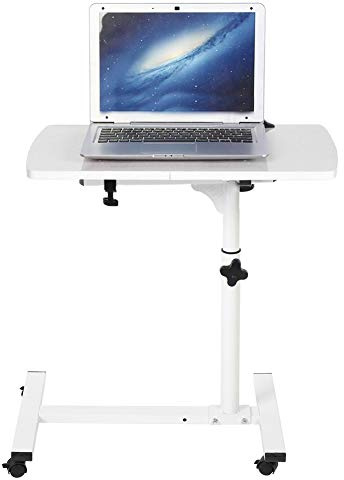 Ejoyous Mobiler Laptoptisch, Beistelltisch auf Rollen Pflegetisch für Bett Höhenverstellbar Computertisch NotebooktischWeiss Frühstückstisch Laptopständer, für Sofa Schlafzimmer Büro (Weiss)