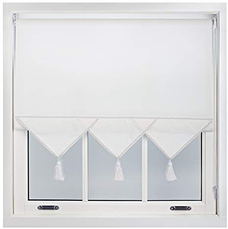 FURNISHED Roller Blind with Triangle Edge & Metal Fittings, Trimmable Non-Blackout Heavy Duty Fittings Classic Daylight Window Triangle Blinds - White, 130cm x 165cm
