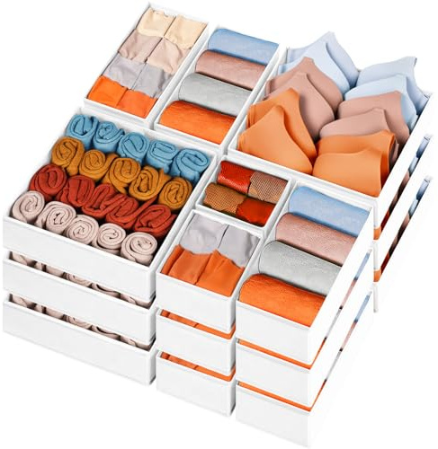Criusia Closet Drawer Organizer Clothes, 15 Pack White Dresser Organizer for Baby Clothes, Fabric Drawer Dividers for Nursery Bedroom