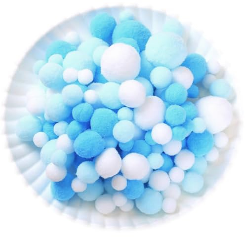 Wambere 130 Stück Pompons,1-3cm Mini Pompons zum Basteln,Flauschigen Plüschbälle DIY Pompom Girlande Zubehör für Handwerk Herstellung Schmuck Weihnachten Girlande Kinderzimmer,Blau Blau Weiß