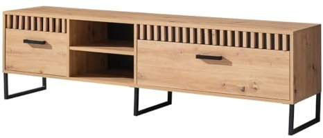 MINIO go for it - TV Schrank Melle, 180x51x40 cm, TV Board, 2 Klappen und 1 Einlegeboden, Metallfüße, Metallgriffe, Fernsehtisch, Modern Lowboard - Artisan Eiche/Schwarz Matt