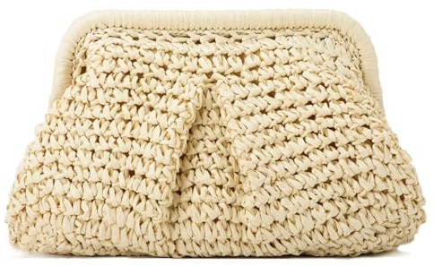 Emprier Bolsos clutch de paja para mujer, bolso nube tipo dumpling de paja, bolso cruzado para el hombro, bolso tejido de playa de verano, Beige, Talla única