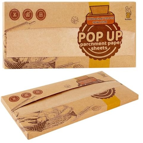 katbite 135Pcs 45 GSM Pop-Up Parchment Paper Sheets, Heavy Duty & Non-Stick,10x15 in Pre-Cut Unbleached Parchment Paper for Baking for Cooking Wrapping Space-Saving
