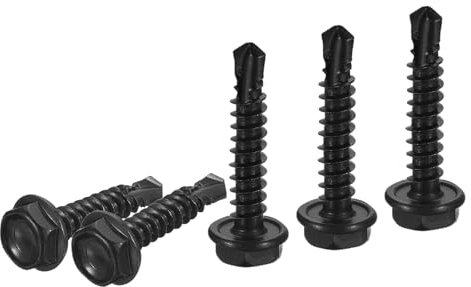 DTGN #8x1 Hex Washer Head Self Drilling Screws - 50Pack - Good for Machine - 410 Stainless Steel Black Oxide - Self Tapping Sheet Metal Screws