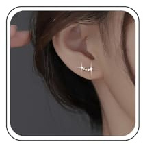 Inateannal Boucles d'oreilles grimpantes en cristal zircone cubique boucles d'oreilles en argent petits strass boucles d'oreilles à tige scintillantes bijoux pour femmes et filles
