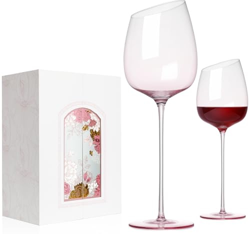 NUTRIUPS Rosa Rotweingläser, 500ml Mundgeblasene Weingläser, Handgefertigt Weinglas 2er Set, Geschenke für Frauen