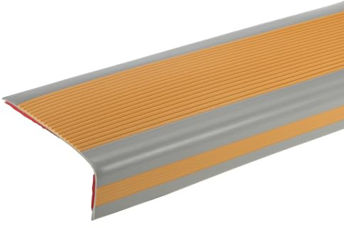 QUARKZMAN 3.2Ft Treppenkantenprofil, 4mm PVC Selbstklebender Treppenkanten-Schutz L-Form Treppenabschluss Treppenstufenkantenverkleidung für den Außen- und Innenbereich, Braun/Grau.
