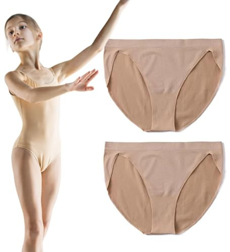 UILYNIU Nahtlose Ballettunterhosen, hohe Schnitte, Unterwäsche, hautfarben, Tanzhose, Ballettunterhose, Baumwolle, Gymnastikunterhose, nahtlos, für 8–14 Jahre alte Mädchen, 2 Packungen