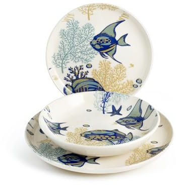 H&H-Summer stoneware dinner set, Servizio tavola Bahamas 18 Pezzi, in stoneware, decorato, lavabile in lavastoviglie