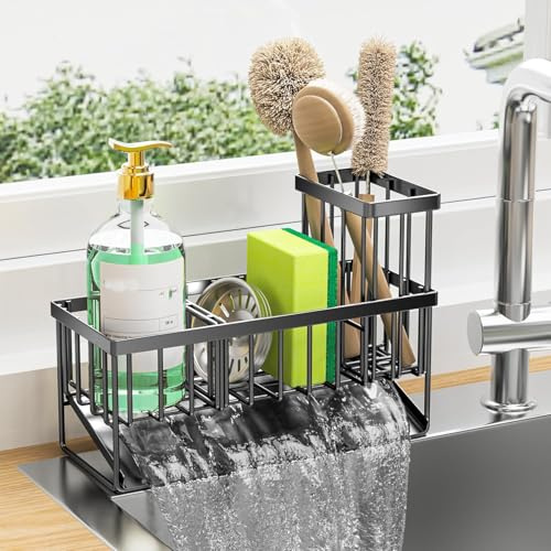 VILCEN Spülbecken Organizer Küchen Schwammhalter - Selbstentleerender Spüle Organizer mit Bürstenhalter und Handtuchhalter, Edelstahl Spülmittel Organizer für die küche aufbewahrung organisation