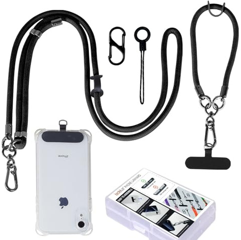 kedelux Phone Lanyard Crossbody, Adjustable 1x Cell Phone Neck Strap 1 x Wrist Strap, Anti Theft Universal Nylon Phone Chain for iPhone Samsung, Black