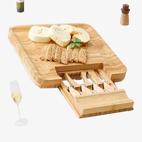 Niiyen Käsebrett, hohe Härte, hygienisch, geruchslos, multifunktionales Dicker Holzserver, Käseplatte Charcuterie-Brett-Platten-Set für Weincracker Brie und Fleisch, Feinschmecker (Regular)