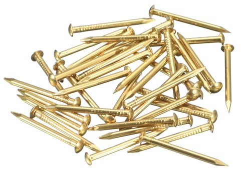 QUARKZMAN 160pcs Pequeños Clavos Dorados, 20x1.5mm(L*D) Clavos Dorados de Cabeza Redonda de Latón Clavos de Hardware para Madera Muebles Manualidades Bricolaje Marco de Fotos, Tono de Latón