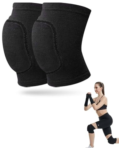 FDCGAS Knee Pads for Dance, 1 Pair Double Elastic Knee Pad, Soft Strap All Black, Volleyball Kneepads, Breathable Sleeves for Dance Volleyball Football Yoga Tennis Cycling Jogging