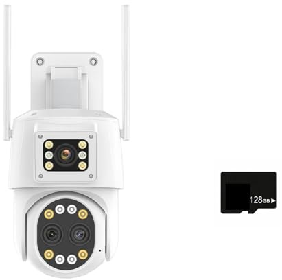 Telecamera di Sorveglianza, Telecamera IP 4G SIM Card Telecamera PTZ a tre obiettivi HD 4K Telecamera di sicurezza a doppio schermo 2K Telecamera di sorveglianza P2P con tracciamento automatico(4K WIF