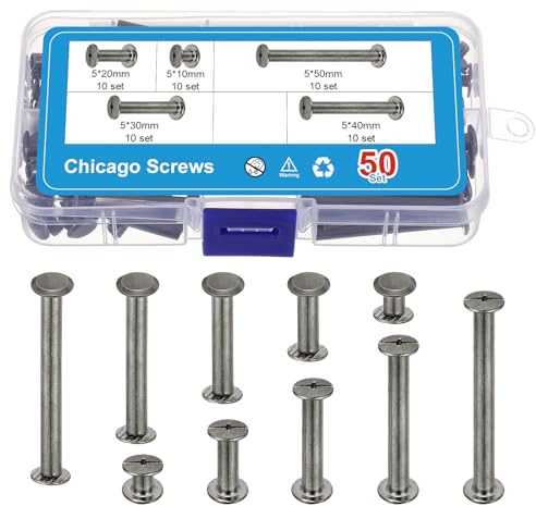 PATIKIL 100Pcs Chicago Screws, M5 x 10/20/30/40/50mm Plated Chicago Screw Phillips Binding Post Screw Rivets for Leather Belt Scrapbook, Black Nickel