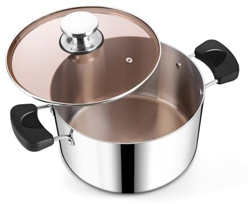 HaWare Stock Pot, 5.8L 23cm Tri-Ply Stainless Steel Stockpot for Cooking Pasta & Stewing Soup, Suit for Induction/Electric/Gas/Ceramic, Heat-Proof Handle & Clear Lid, Healthy & Easy Clean