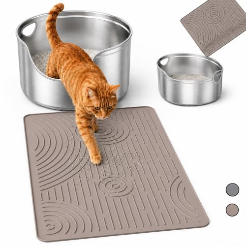 Wingcases Katzenklo Matte 60x40cm Silikon Katzenstreu Matte Beige | Wasserdicht und BPA-frei, Rutschfeste Katzenmatte Katzenklo Unterleger, Leicht zu Reinigen, Napfunterlage
