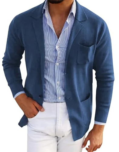 Blazer de Costume à Manches Longues pour Homme - Veste Ajustée Intelligente Décontractée d'Affaires - Coupe Fine Sportive Légère