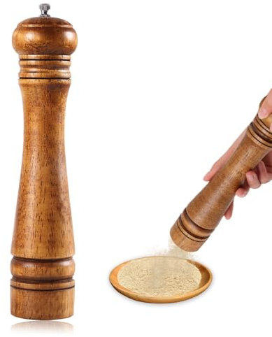 Moulin à poivre en bois de 25,4 cm rétro manuel en bois avec rotor en céramique réglable pour cuisine, barbecue, restaurant