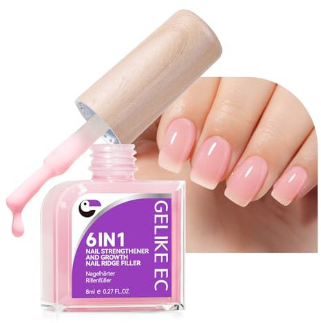 Gelike ec Nagelhärter Wachstums Nagel Rillenfüller: 6 in 1 Sheer Pink Nagelverstärker Reparatur für Dünne Beschädigte und Brüchige Nägel