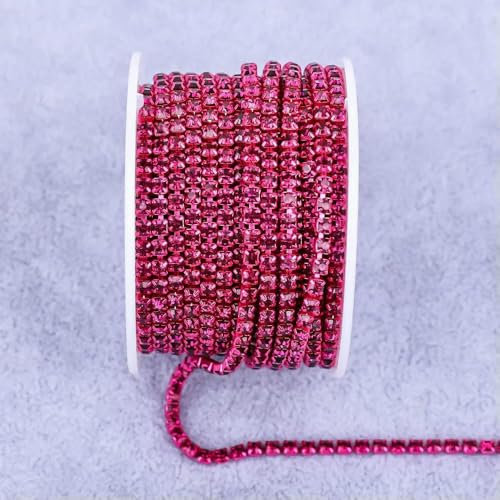 Alle Farben Klauenkette Elektrophorese Strasssteine Besatz Stein Gold Diamant Strass Dekorative Applikation Kristallbesatz für Kleid-Fuchsia-SS6(2mm)-10yard