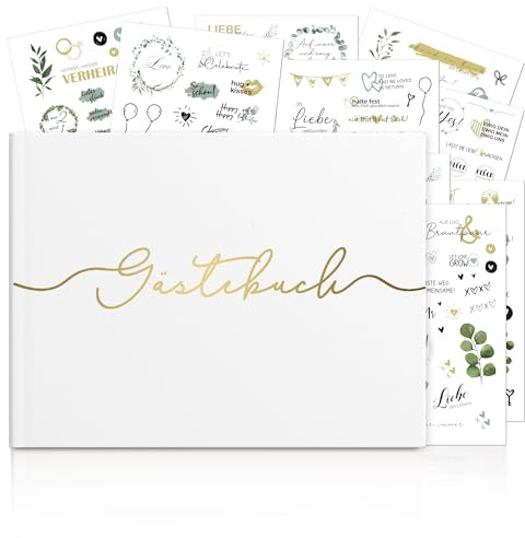 BIROYAL Gästebuch Hochzeit & 241 Hochzeiten Sticker - 104 Seiten Hochzeit Gästebuch Blanko - 24 * 18cm Hardcover Hochzeitsgästebuch mit Goldenem Titel - Hochzeitsalbum für Hochzeiten, Geburtstage