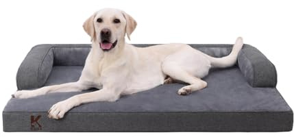 KSIIA Panier Chien Dehoussable Lavable, Coussin Orthopédique pour Chien Imperméable avec Dossier en U et Semelle Antidérapante, Gris Foncé, 104x68x17cm