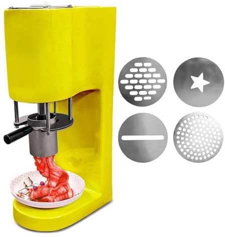 Spaghetti-Eispresse, Automatische Mini-Frucht-Softeismaschine FüR Zuhause, KüChe, 0,42-L-EdelstahlbehäLter, 4 Nudelformen, Einfache Bedienung FüR Eisdielen Und Dessertbars,Yellow