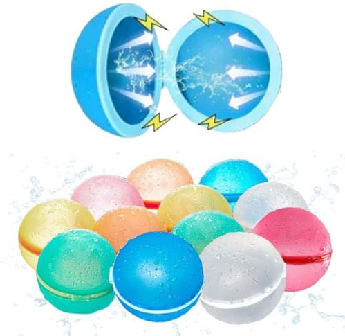 SULIUDAJI 12 Stück Wasserbomben Wiederverwendbar Magnetische,Silikon Wasserbomben Selbstschließend Spritzbälle Sommer Wasserspielzeug Für Kinder Im Alter Von 3-12 Jahren