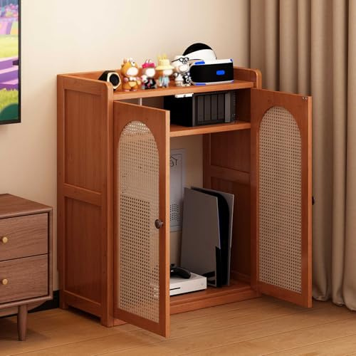 HARELA Rattan WiFi Router Storage Cabinet Floor Standing Router Storage Box Modem, Power Strip and Cable Management Hider Organizer for Home and Office(60x82x25cm/23.6x32.3x9.8in)