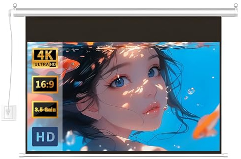ZIHQRgE 84 Motorized Projector Screen with Remote Control 3.5-Gain 178° Viewing Angle Indoor 16:9 HD Movie Screen, Wall/Ceiling Mounted(84in/16:9)