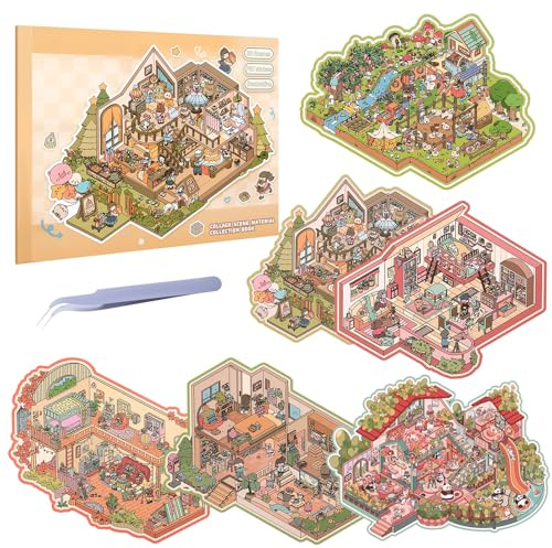 Camptrip 6 Sets 3D House Stickers,3D Miniatur Haus Sticker mit Pinzette,Fun DIY Scene für Erwachsene und Kinder (Treffen mit Freunden)