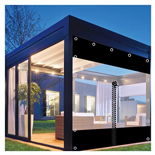 Paneles laterales de lona de PVC para balcón y garaje, cortinas impermeables para lluvia con ojales para porche, pabellones, toldos, lonas transparentes para exteriores (3 x 2,4 m)