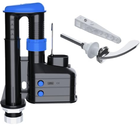 PlumbEZ Universal Dual Flush Toilet Syphon 1½ BSP Adjustable 7.5–9.5 Internal Overflow WRAS Approved + Chrome Toilet Cistern Handle Adjustable Arm – Toilet Flush System Replacement Kit