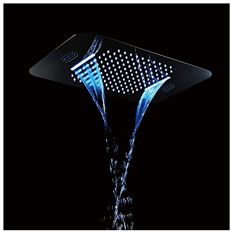 Soffione doccia a LED Bluetooth Musica ad alta pressione Pioggia Soffione doccia fisso Cromato Soffione doccia a pioggia in acciaio inox montato a soffitto Soffione bagno: pioggia, cascata, 580 *
