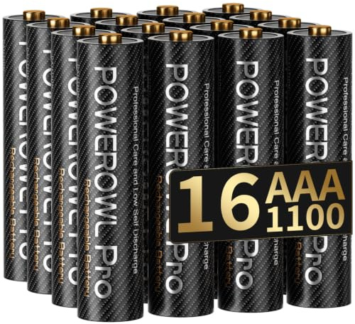 POWEROWL AAA Rechargeable Batteries 16 Pack, 1100mAh High Capacity Performance Rechargeable AAA Battery for Cordless Phones