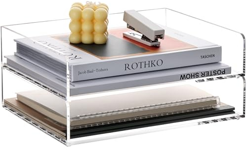 SANRUI 2 Stück Stapelbare Briefablage Standard A4 aus Acryl | Transparente Dokumentenablage Querformat aus Acryl | Stabiler Schreibtisch Organizer für Büro & Home | Moderne Ablagefächer