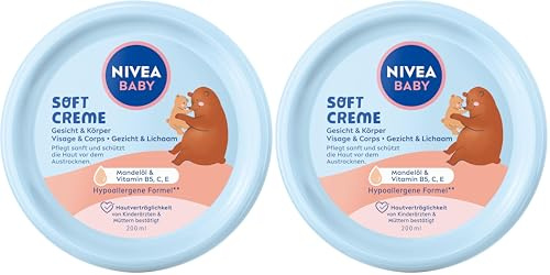 NIVEA Baby Soft Crema de cuidado vegana e hipoalergénica para la piel protege y fortalece, crema hidratante para bebés con aceite de almendras y vitaminas, sin microplásticos ni parabenos (200 ml)