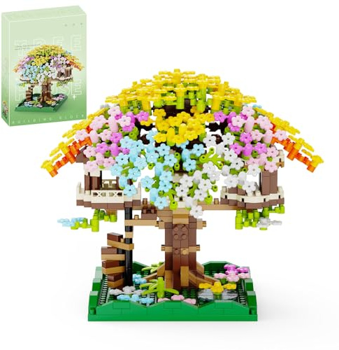 QISHOUTING Cherry Blossom Tree Building Set, 591PCS, Flowers Bonsai Tree Mini Blocks Kit for Adult,Japanese Sakura-Tree House Building Blocks,Gift Ideas for Girls 8 10 12 14+(Colorful)