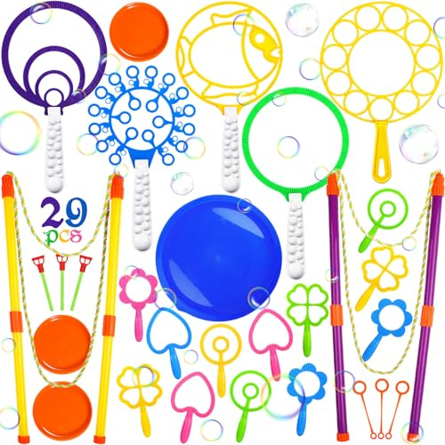 Purpledi 29 stycken tvålbubblor-set för barn, stora såpbubbelstavar, tvålbubblor, bubbla, trollstav, inställning för inomhus och utomhus, Bubble Maker-spel
