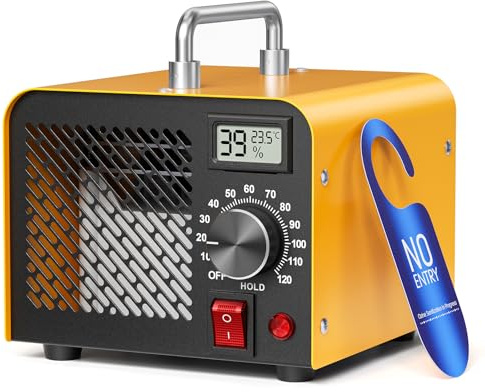Generador de Ozono 60.000 mg/h - Purificador de Aire O3 hasta 320m² con Indicador de Humedad, Temporizador 120 min - Para Coche, Garaje, Casa, Hotel, Cocina, Mascotas, Eliminación de Olores