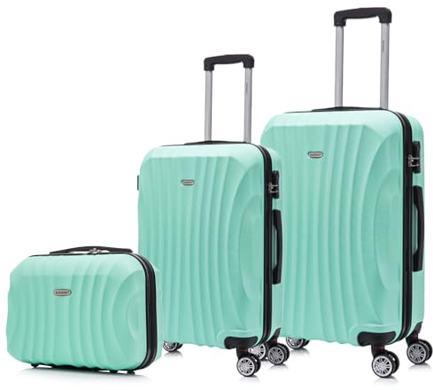 RAYKONG Set de 3 Maletas ABS Rígida|Maleta Cabina 55cm|Maleta Mediana 68cm|Neceser 29cm|Menta