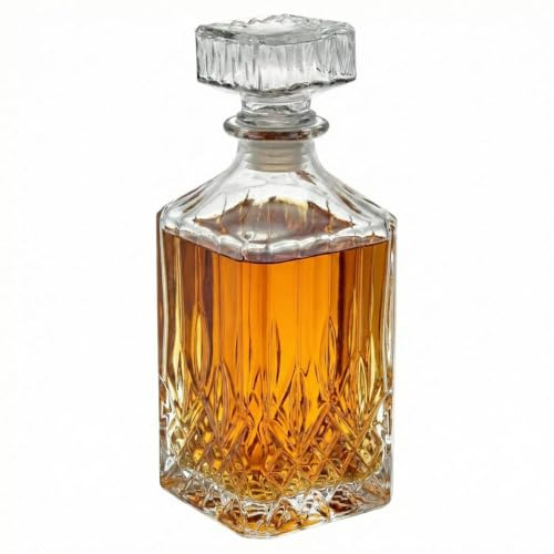 URBNLIVING 1L Glass Whisky Decanter, Crystal Cut Carafe with Airtight Stopper, Weighted Base Spirit Bottle for Whisky Scotch Bourbon Gin Wine Home Bar