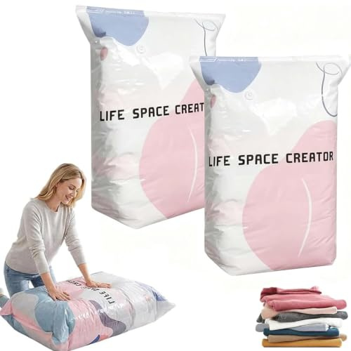 2 Stück No‑Pump Vacuum Storage Bags, 2026 Neu Vakuumbeutel Ohne Pumpe, Wiederverwendbar Kompressionsbeutel, Verdickter Vertikaler Platzsparender Vakuumbeutel für Home(XXL)