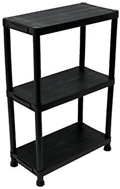 Oypla 3 Tier Black Plastic Heavy Duty Shelving Racking Storage Unit